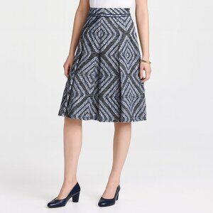 Tory Burch Geo Pleated Midi Skirt Work Casual Preppy Cotton-Linen Multicolor 8